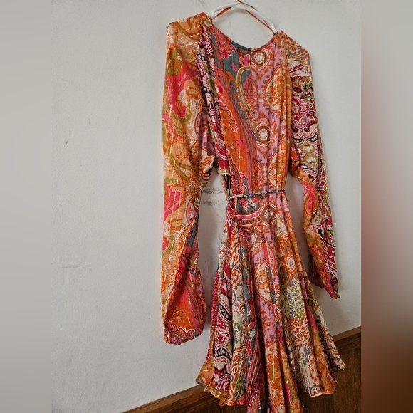 NWT Zara Short Printed Dress Belted Multicolored Orange Size XL 7521/049 - Picture 12 of 15